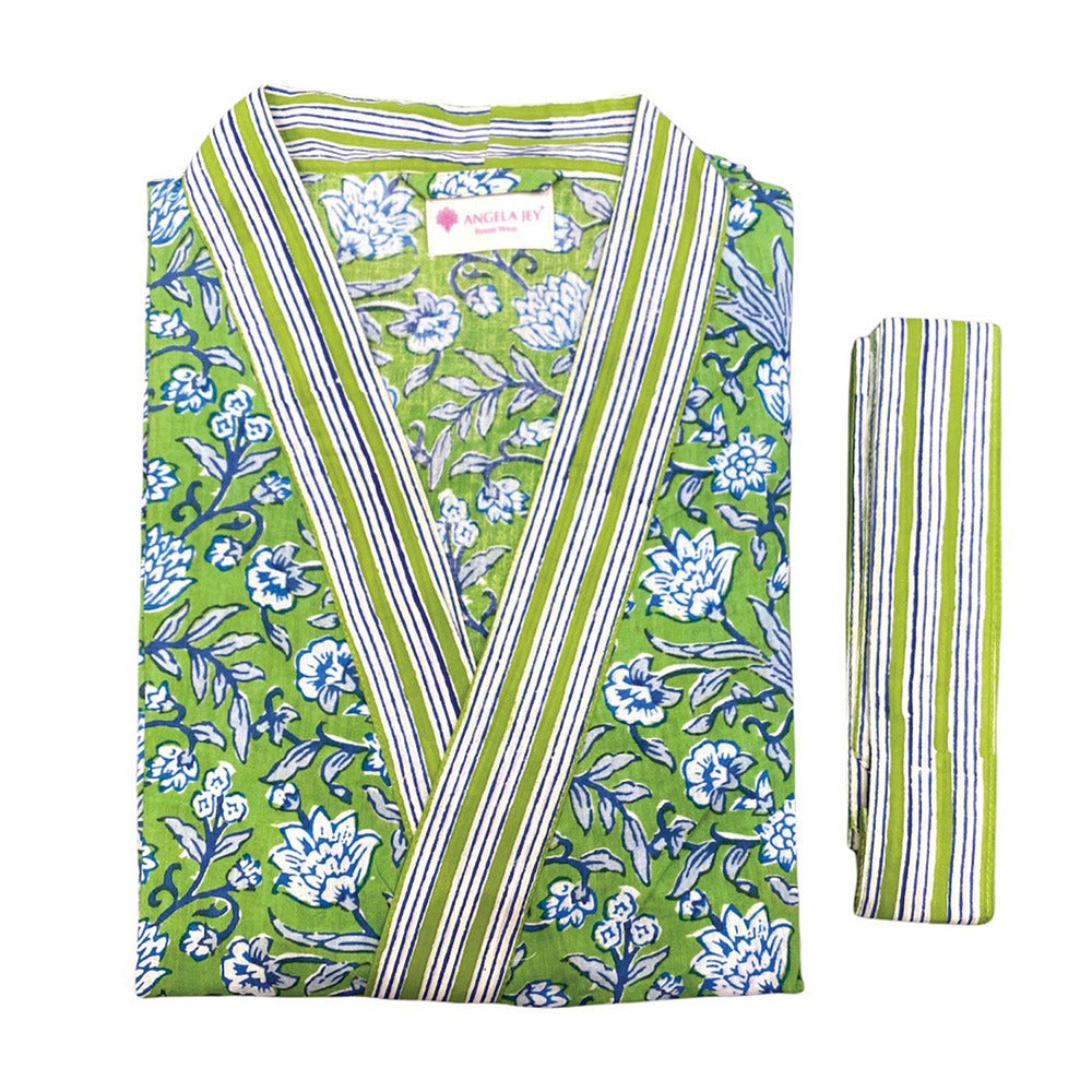 Printed Bath Robe Long - Green &amp; Blue