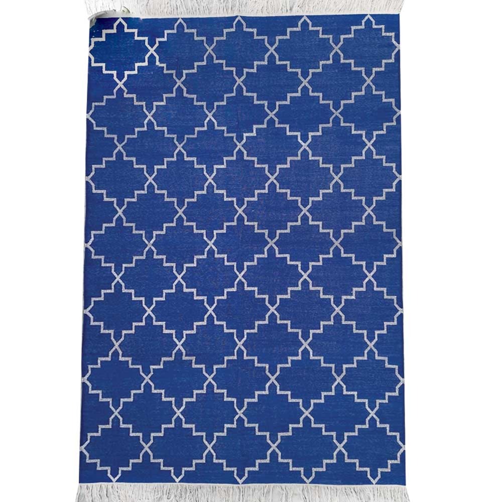 Cotton Floor Rugs - Blue &amp; Zari Border (Made to Order)