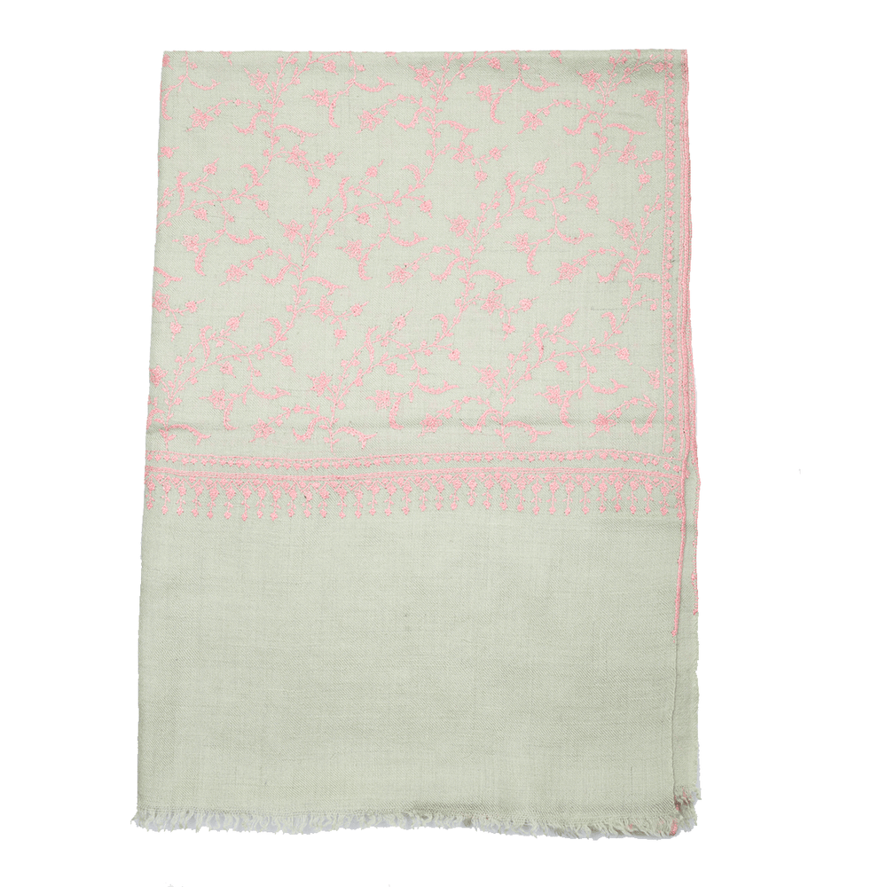 Embroidered Pashmina Stoles - Mint Green & Pink