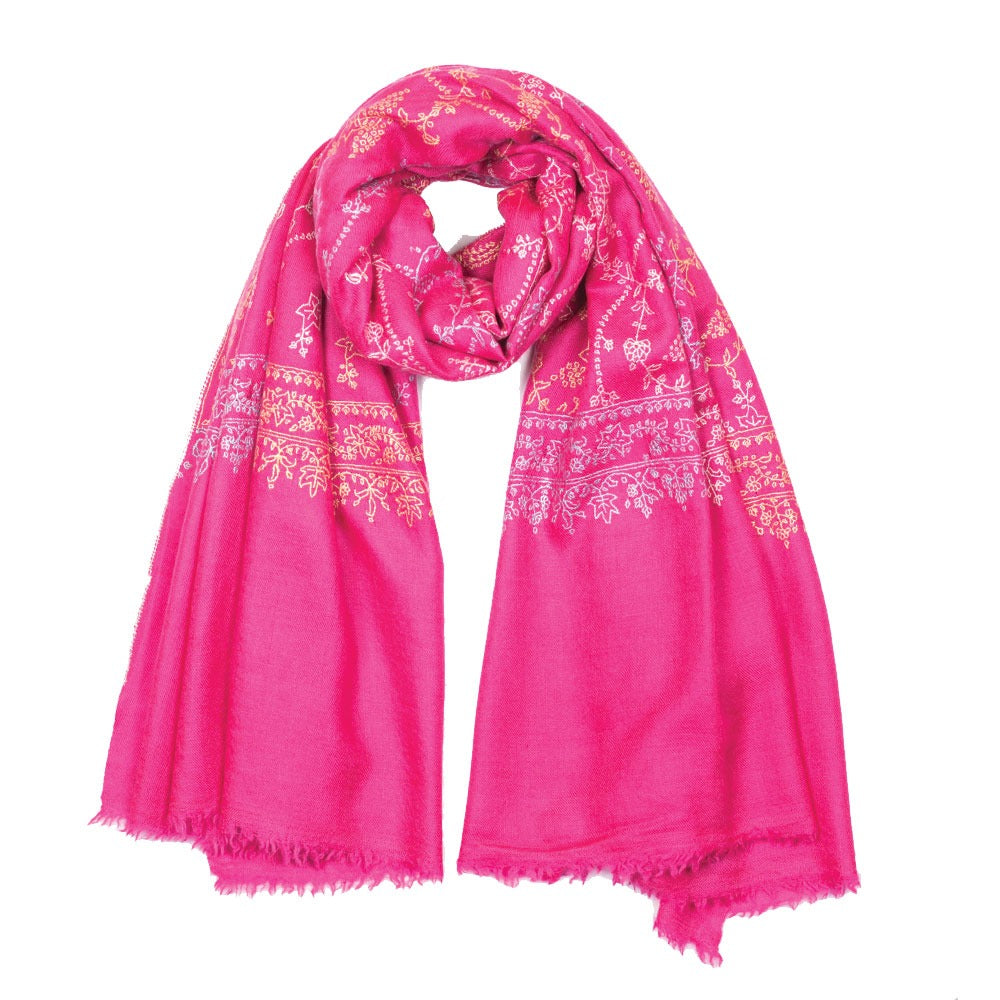 Embroidered Pashmina Shawl - Fuschia Pink &amp; Purple