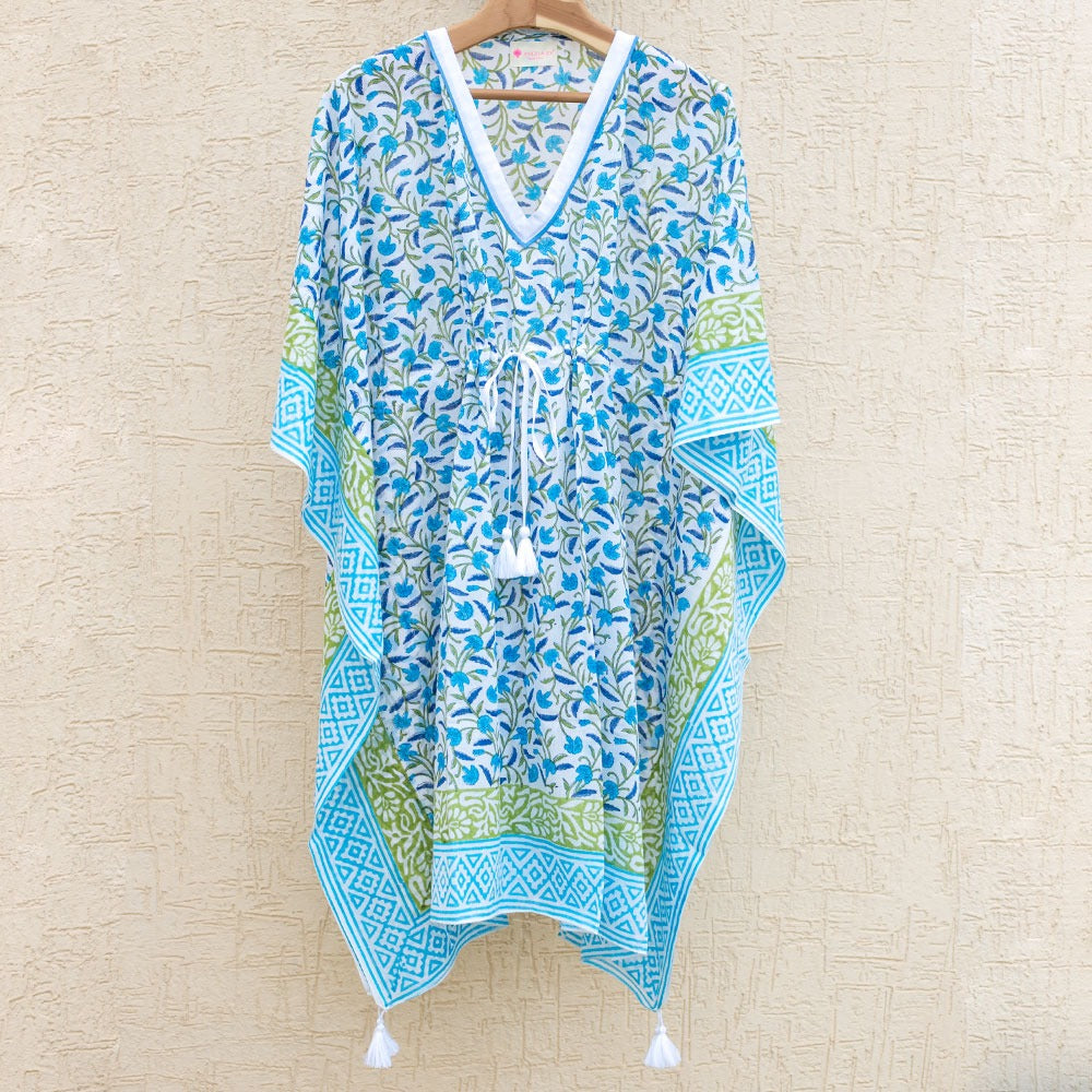 Hand Block Printed Kaftans - Azure Blue